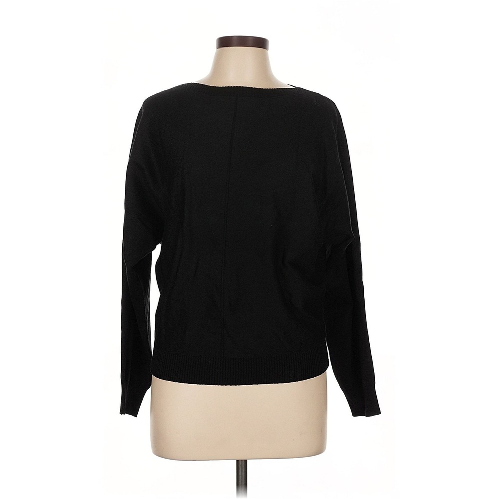 Magaschoni Sweater Women L Black Crew Neck Long Sleeve Viscose Blend Pullover